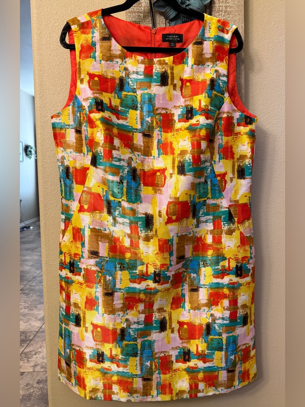 Tahari ASL Multicolor Abstract Watercolor Print Mini Dress Womens 14